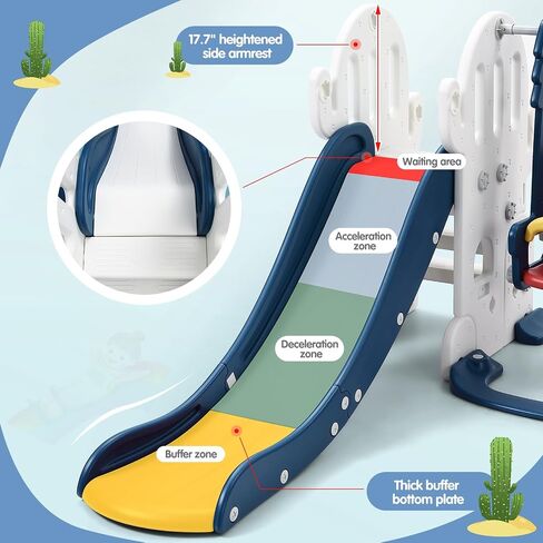 7 in 1 Toddler Slide and Swing Set, Freestanding Kids Slide Climber Playset with Adjustable Swing, Basketball Hoop, Soccer, Golf, Ring Toss Game, Baby Indoor Outdoor Playground in Saudi Arabia