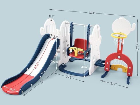 7 in 1 Toddler Slide and Swing Set, Freestanding Kids Slide Climber Playset with Adjustable Swing, Basketball Hoop, Soccer, Golf, Ring Toss Game, Baby Indoor Outdoor Playground in Saudi Arabia