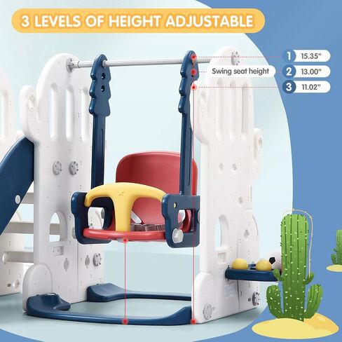 7 in 1 Toddler Slide and Swing Set, Freestanding Kids Slide Climber Playset with Adjustable Swing, Basketball Hoop, Soccer, Golf, Ring Toss Game, Baby Indoor Outdoor Playground in Saudi Arabia