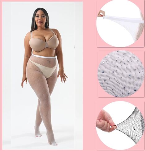 Plus Size Rhinestone Sparkly Fishnet Stockings Glitter Pantyhose High Waist Small Mesh Stockings, Value Pack of 2 in Kuwait