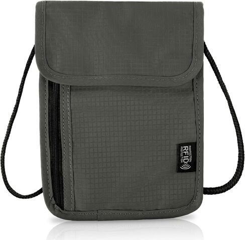 RFID Blocking Travel Neck Wallet, Waterproof Passport Holder for Travel, Portable Neck Pouch Organizer for Women Men(Grey) in Saudi Arabia