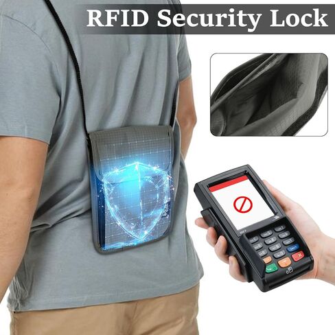 RFID Blocking Travel Neck Wallet, Waterproof Passport Holder for Travel, Portable Neck Pouch Organizer for Women Men(Grey) in Saudi Arabia