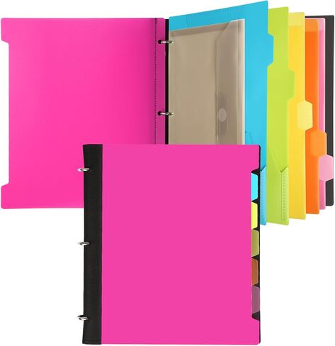 Pivotable Refillable Notebook, Notebook with Dividers and Tabs, 30 College Ruled Paper and 30 Graph Paper, 1 Movable Pocket, 5 Plastic Tabbed Subject Dividers, 200 Sheets Capacity- Black in Saudi Arabia