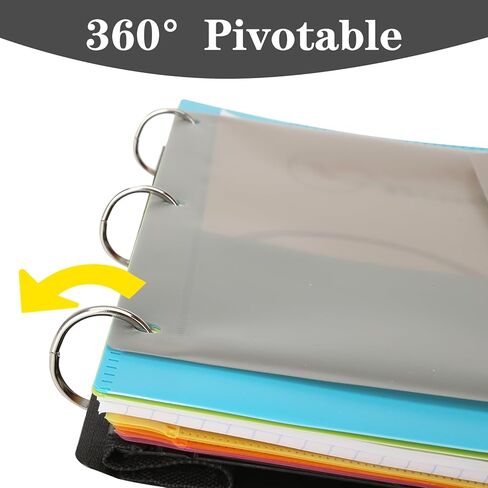 Pivotable Refillable Notebook, Notebook with Dividers and Tabs, 30 College Ruled Paper and 30 Graph Paper, 1 Movable Pocket, 5 Plastic Tabbed Subject Dividers, 200 Sheets Capacity- Black in Saudi Arabia