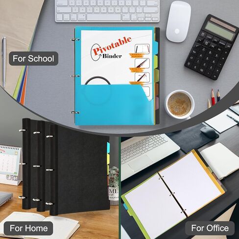 Pivotable Refillable Notebook, Notebook with Dividers and Tabs, 30 College Ruled Paper and 30 Graph Paper, 1 Movable Pocket, 5 Plastic Tabbed Subject Dividers, 200 Sheets Capacity- Black in Saudi Arabia