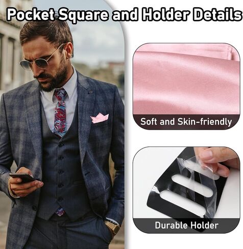 Pocket Squares for Men, 11.81'' Mens Womens Handkerchiefs with Pocket Square Holder for Suits Wedding Party Business in Kuwait