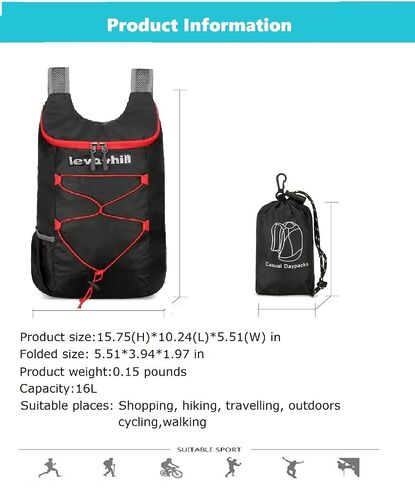levayhill 16L Hiking-Daypack, Water-Resistant-Lightweight Foldable Travel Backpacks, Camping Outdoor Backpack Carry-on Bag in Kuwait