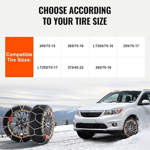 VEVOR Auto Tightening Snow Chains, Diamond Mesh Traction Wheel Chains for Anti-slip, Manganese Alloy Steel Emergency Tire Chains for Cars, Pickups, SUVs, and Trucks (Set of 2) in Kuwait