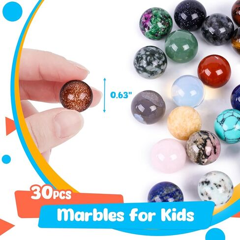 MCPINKY 30PCS Natural Minerals Stones and Marbles, Colorful Natural Raw Stones Bulk for Healing, Meditation, Wicca Reiki, Handmade, Kids Game and Home Decor in Kuwait