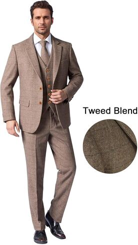 Wemaliyzd Vintage Men's 3 Pcs Suit Herringbone Tweed Checkered Blazer Vest Pants in Saudi Arabia