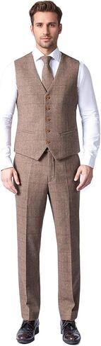 Wemaliyzd Vintage Men's 3 Pcs Suit Herringbone Tweed Checkered Blazer Vest Pants in Saudi Arabia