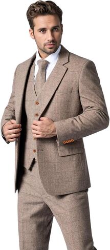 Wemaliyzd Vintage Men's 3 Pcs Suit Herringbone Tweed Checkered Blazer Vest Pants in Saudi Arabia
