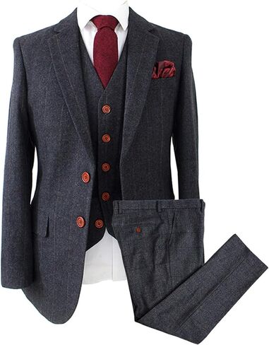 Wemaliyzd Vintage Men's 3 Pcs Suit Herringbone Tweed Checkered Blazer Vest Pants in Saudi Arabia
