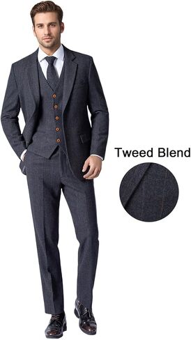 Wemaliyzd Vintage Men's 3 Pcs Suit Herringbone Tweed Checkered Blazer Vest Pants in Saudi Arabia