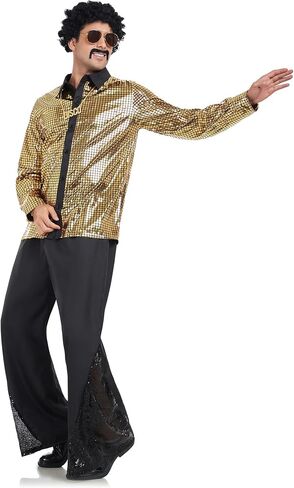 Mens 70s Disco Outfit Retro 70s Costume Bell Bottom Pants Long Sleeve Shirts 70s Wigs Sets for Halloween Party in Saudi Arabia
