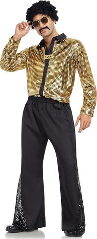 Mens 70s Disco Outfit Retro 70s Costume Bell Bottom Pants Long Sleeve Shirts 70s Wigs Sets for Halloween Party in Saudi Arabia