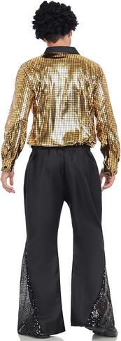 Mens 70s Disco Outfit Retro 70s Costume Bell Bottom Pants Long Sleeve Shirts 70s Wigs Sets for Halloween Party in Saudi Arabia