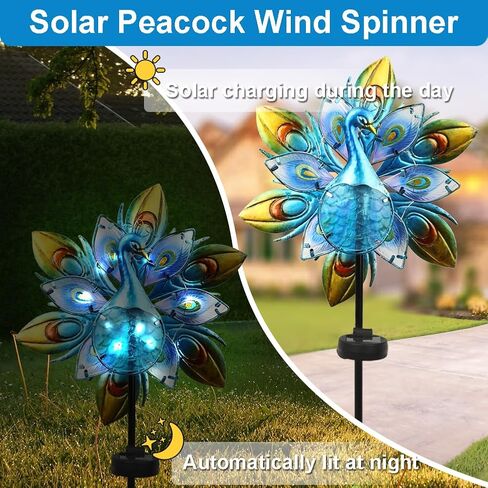 Peacock Wind Spinner, 360 Degree Rotation Kinetic Wind Spinner Metal Outdoor Wind Spinner with 4 Prong Stake Waterproof Wind Sculptures & Spinners for Garden, Yard, Lawn Decor in Saudi Arabia