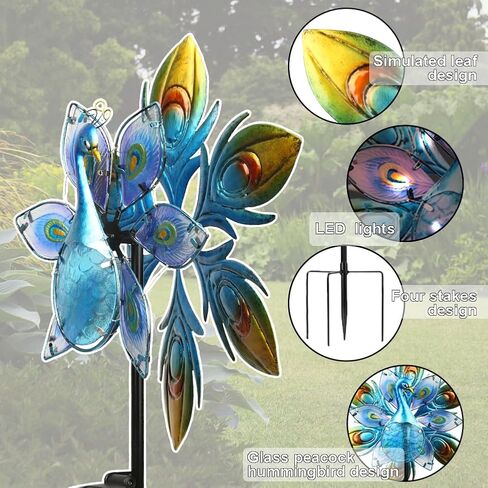 Peacock Wind Spinner, 360 Degree Rotation Kinetic Wind Spinner Metal Outdoor Wind Spinner with 4 Prong Stake Waterproof Wind Sculptures & Spinners for Garden, Yard, Lawn Decor in Saudi Arabia