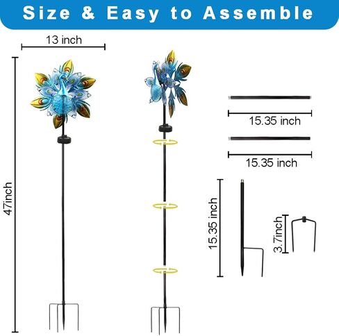 Peacock Wind Spinner, 360 Degree Rotation Kinetic Wind Spinner Metal Outdoor Wind Spinner with 4 Prong Stake Waterproof Wind Sculptures & Spinners for Garden, Yard, Lawn Decor in Saudi Arabia