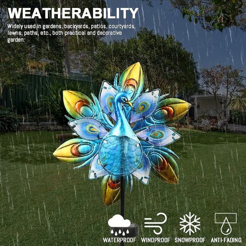 Peacock Wind Spinner, 360 Degree Rotation Kinetic Wind Spinner Metal Outdoor Wind Spinner with 4 Prong Stake Waterproof Wind Sculptures & Spinners for Garden, Yard, Lawn Decor in Saudi Arabia