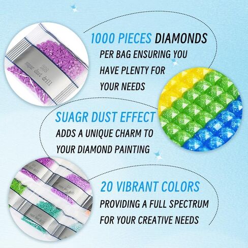 Sugar Dust Drills Diamond Painting Beads, Diamond Art Beads for Diamond Painting Accessories 20 Colors 20000PCS Square Diamond Painting Diamonds, Diamond Painting Drills for Diamond Bead Art in Saudi Arabia