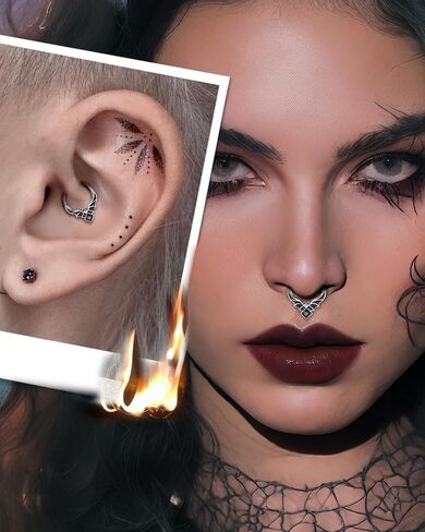 COCHARM هالوين الحاجز خواتم 16 جرام الخفافيش الحاجز مجوهرات لذيذ اللولب Daith أقراط للنساء الفولاذ المقاوم للصدأ اللولب Daith ثقب المجوهرات in Saudi Arabia