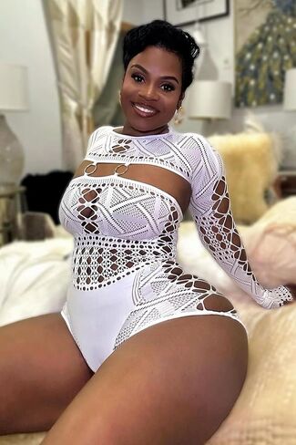 Sexy Long Sleeve Romper for Women See Through Mesh Hollow Out Bodysuit Seamless Jumpsuit in Saudi Arabia