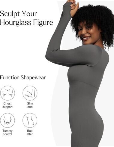 Popilush Long Sleeve Jumpsuit for Women Built-in Bra Ribbed U Neck Tummy Control Full Length Bodycon Workout Fall Outfits in Saudi Arabia