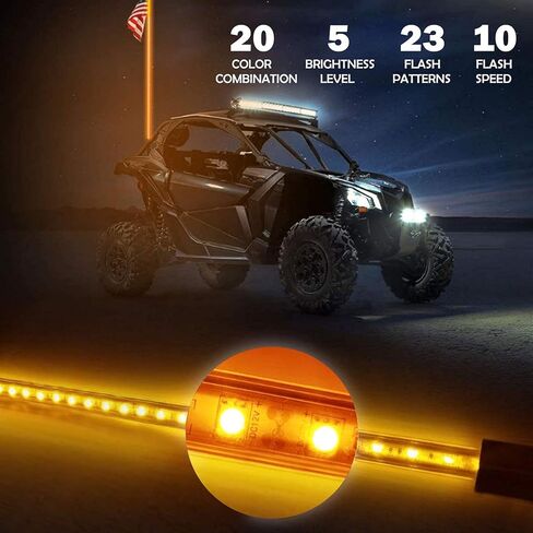Bestauto 2PC 3FT LED Whip Lights RGB Color Lighted Whips for UTV ATV 20 Colors,5 Levels,23 Modes,10 Speed Options,Weatherproof,Off-Road Whip RF Wireless Remote for UTV ATV Polaris Accessories RZR in Kuwait