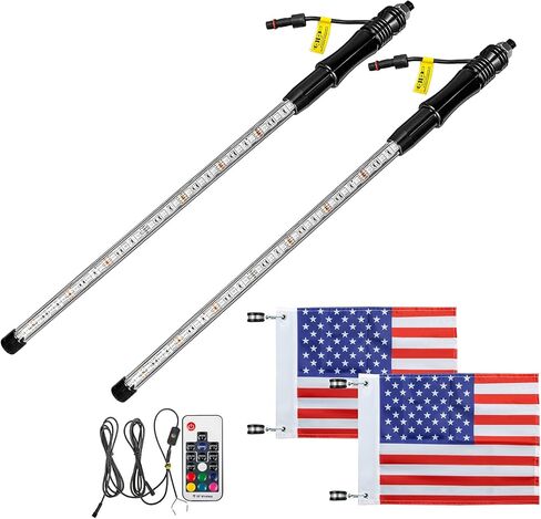 Bestauto 2PC 3FT LED Whip Lights RGB Color Lighted Whips for UTV ATV 20 Colors,5 Levels,23 Modes,10 Speed Options,Weatherproof,Off-Road Whip RF Wireless Remote for UTV ATV Polaris Accessories RZR in Kuwait