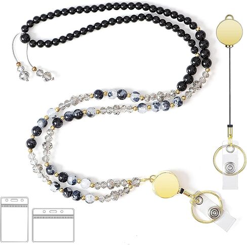 Lanyards for ID Badges and Keys,Natural Stone Beaded Teacher Lanyard,Retractable Cute women Lanyard for keys in Saudi Arabia