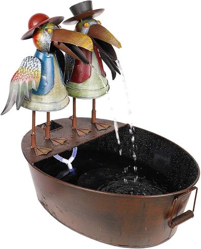 Alpine Corporation NCY298 Outdoor Tabletop Vintage Rustic Metal Crow Birds Soothing Waterfall Fountain, 20", Brown in Saudi Arabia