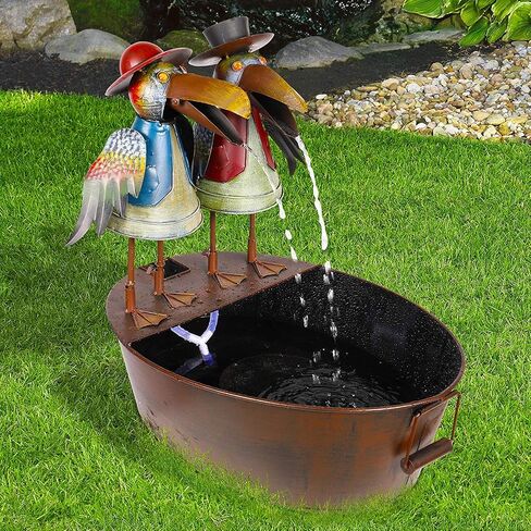 Alpine Corporation NCY298 Outdoor Tabletop Vintage Rustic Metal Crow Birds Soothing Waterfall Fountain, 20", Brown in Saudi Arabia