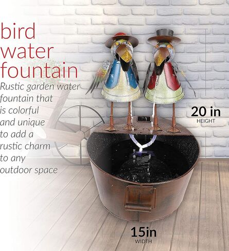 Alpine Corporation NCY298 Outdoor Tabletop Vintage Rustic Metal Crow Birds Soothing Waterfall Fountain, 20", Brown in Saudi Arabia