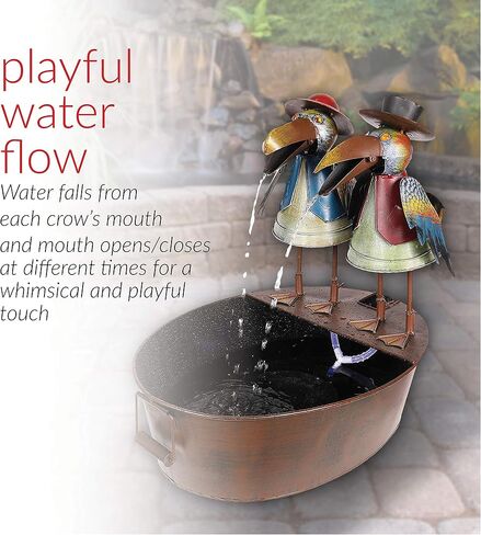 Alpine Corporation NCY298 Outdoor Tabletop Vintage Rustic Metal Crow Birds Soothing Waterfall Fountain, 20", Brown in Saudi Arabia