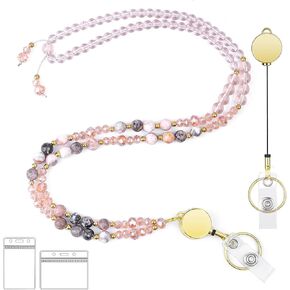 Lanyards for ID Badges and Keys,Natural Stone Beaded Teacher Lanyard,Retractable Cute women Lanyard for keys