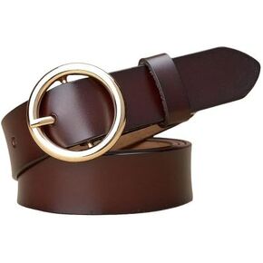 Women's Ladies Genuine Leather Waist Belt Round Buckle for Jeans Pants Casual Office Work Wear