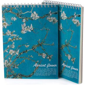 SuyuanArt Van Gogh Aesthetic Art Mixed Media Sketchbook,98lb/160gsm Acid Free Thick Paper Sketching,Larger Blank Spiral Bound Notebook,Sketch Pad Book for Kids Student and Adult (Almond Blossoms)