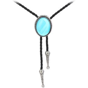 Joxevyia Oval Blue Stone Bolo Tie for Men Vintage Agate Stone Leather Rope Western Cowboy Bolo Tie Vintage Bolo Tie Gift for Him