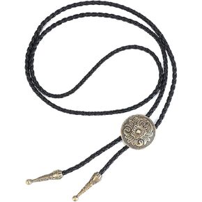 2PCS Native American Bolo Tie Rodeo Cowboy Leather Necktie Western Necklace Costume Accessories for Men,Women