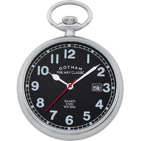Gotham Men's Stainless Steel Analog Quartz Date Railroad Pocket Watch # GWC14101SB
