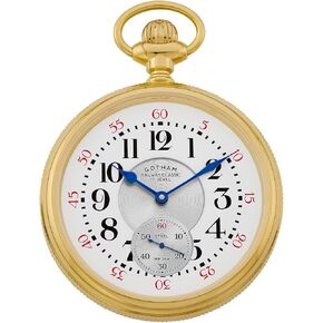 Gotham Men's Gold Plated Stainless Steel Mechanical Hand Wind Railway Classic Nostalgia Series Pocket Watch # GWC14117G