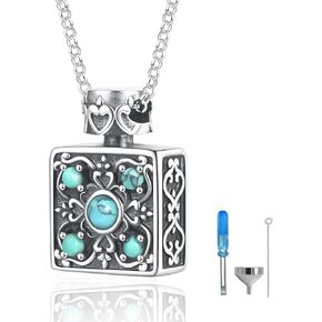 Sterling Silver Vintage Perfume Bottle Shape Urn Pendant Necklace Classic Prayer Box Locket Necklace for Loved One Cremation Ashes-Always in My Heart Memorial Jewelry