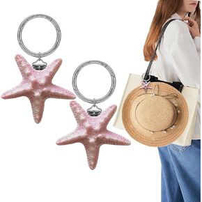2Pcs Hat Clip for Travel - Hat Holder Clip Carrier for Travel on Bag, Starfish Beach Travel Accessory for Women