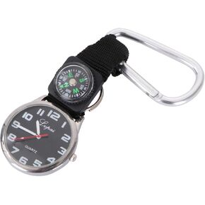 1Pc Alloy Backpacker Clip Watch with Compass, Mountaineering Watch Nurse Watch Carabiner Design Simple Fashion Watches, Unisex Backpack Buckle Belt fob Watch, White