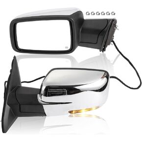 Motoforti Tow Mirrors, Chrome Plated Trailer Towing Side Mirrors, for Dodge for Ram 1500 2500 3500, Power Heated Glass Turn Signal Temperature Sensor Manual Folding, 68147863AS/68147863AQ