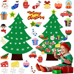3ft DIY Felt Countdown to Christmas Advent Calendar 24 Ornaments, Felt Christmas Tree, DIY Felt Tree Set Christmas Decorations, Felt Toddlers Kids Home Door Wall Decoration (Green)