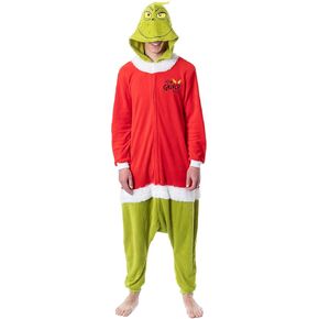 Mens' The Grinch Santa Hooded Costume Union Suit One-Piece Pajama