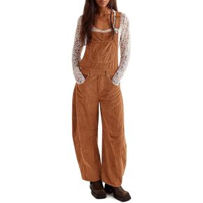 Yousify وزرة للنساء فضفاضة تناسب واسعة الساق قطعة واحدة حللا عادية الصوف مريلة عموما مع جيوب S-2XL in Kuwait